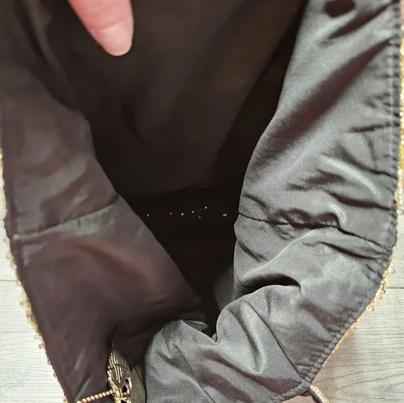 Victorias Secret Gold Sequin Tote Bag With  ANGEL Wings Purse Charm - Picture 8 of 12